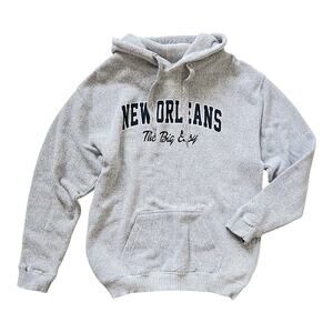 New Orleans Gray Hoodie The Big Easy Hooded Textured Sweatshirt Womens M